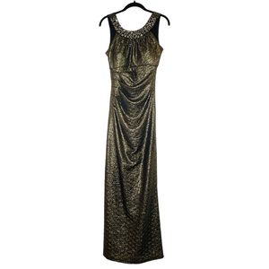 Vintage Metallic Maxi Dress Glam Y2K Bronze Bodycon Formal Cruise SZ Small